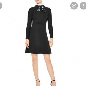 Sandro black silk scarf knit dress